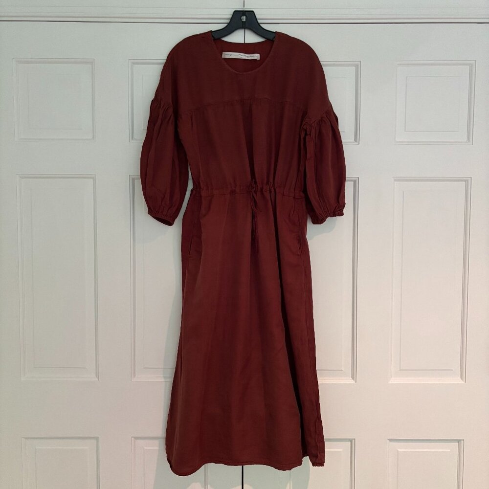 Raquel Allegra Silk Cotton Drawstring Midi Dress